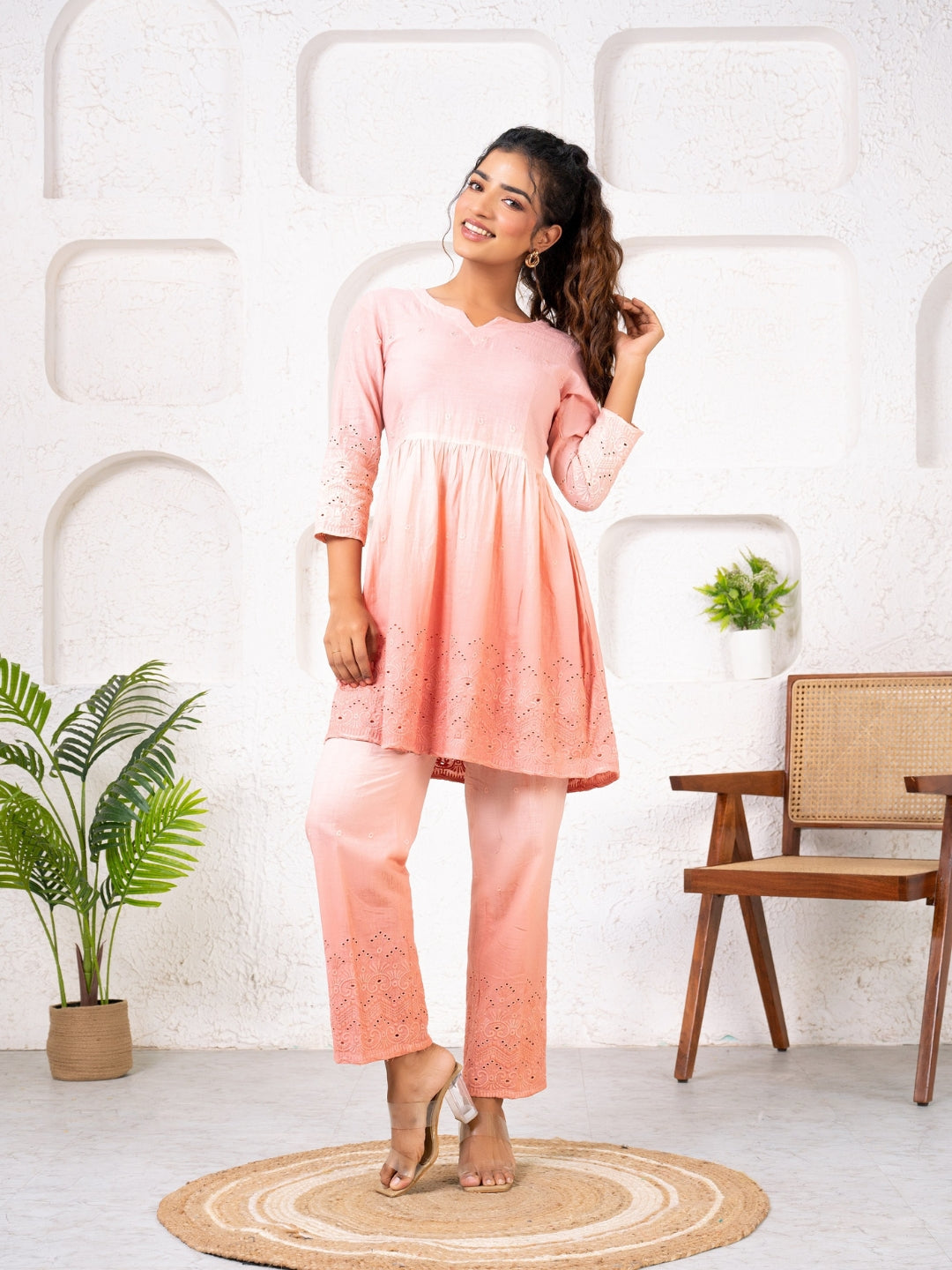 Cotton Shiffli Ombre Carrot Co-ord Set