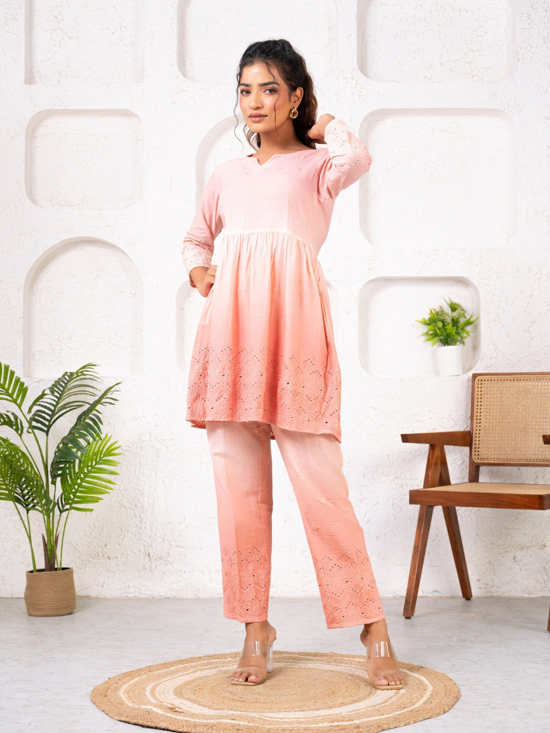 Cotton Shiffli Ombre Carrot Co-ord Set