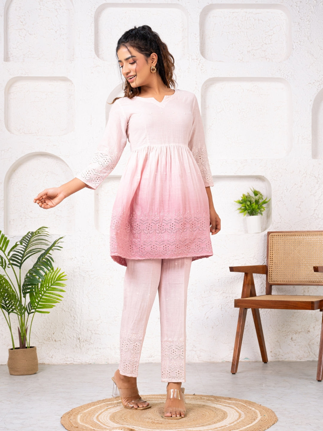 Cotton Shiffli Ombre Mauve Co-ord Set