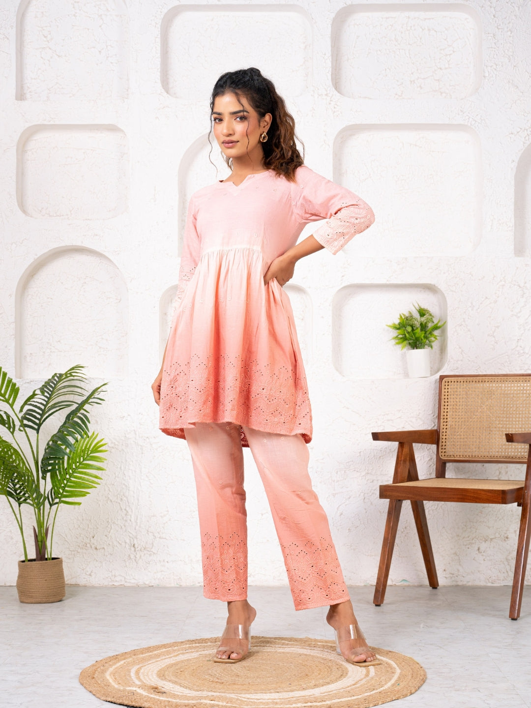 Cotton Shiffli Ombre Carrot Co-ord Set