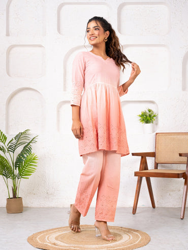 Cotton Shiffli Ombre Carrot Co-ord Set