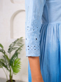 Cotton Shiffli Ombre Blue Co-ord Set