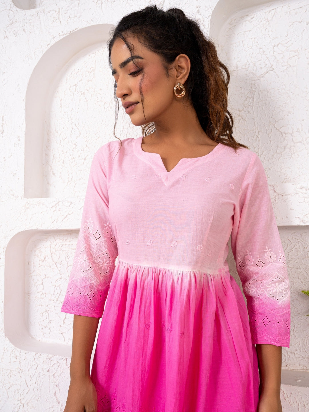 Cotton Shiffli Ombre Pink Co-ord Set