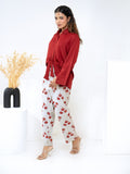 Modal Satin Maroon With Printed Pant Co-ord Set
