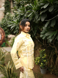Yellow Jam Cotton White Stripes Co-ord Set