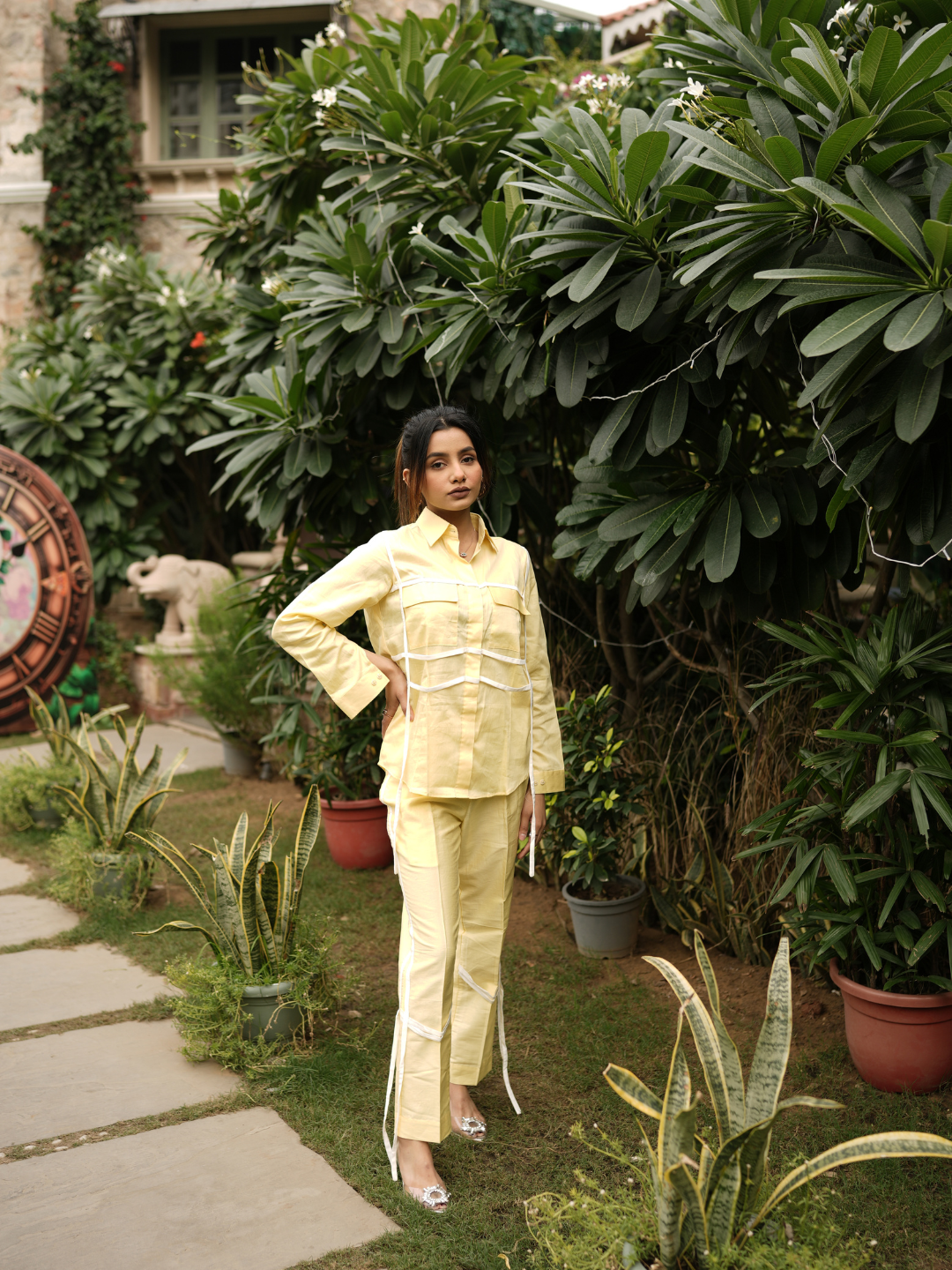 Yellow Jam Cotton White Stripes Co-ord Set