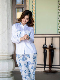 White Pure Cotton Flower Detailing Co-ord Set