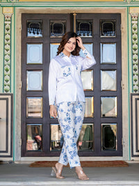 White Pure Cotton Flower Detailing Co-ord Set