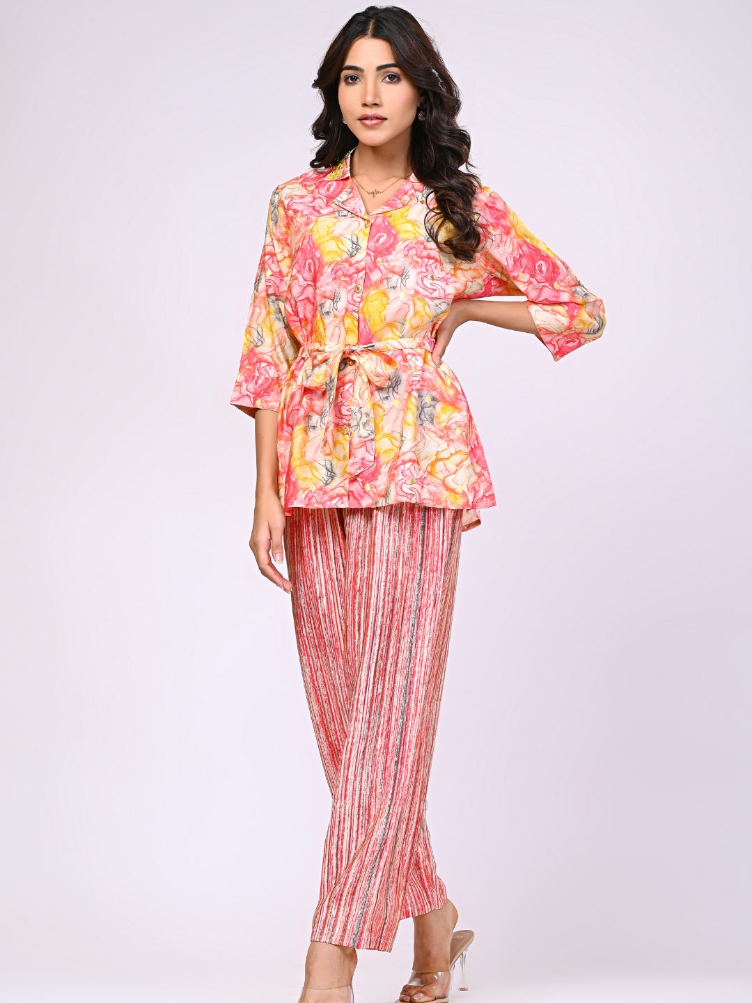 Pink Muslin Belt Co-ord Set