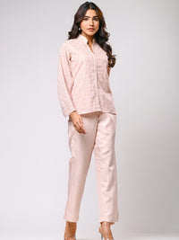 Rose Pink Cotton Shiffli Open Sleeves Co-ord Set