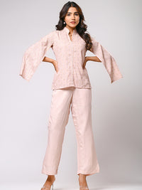 Rose Pink Cotton Shiffli Open Sleeves Co-ord Set