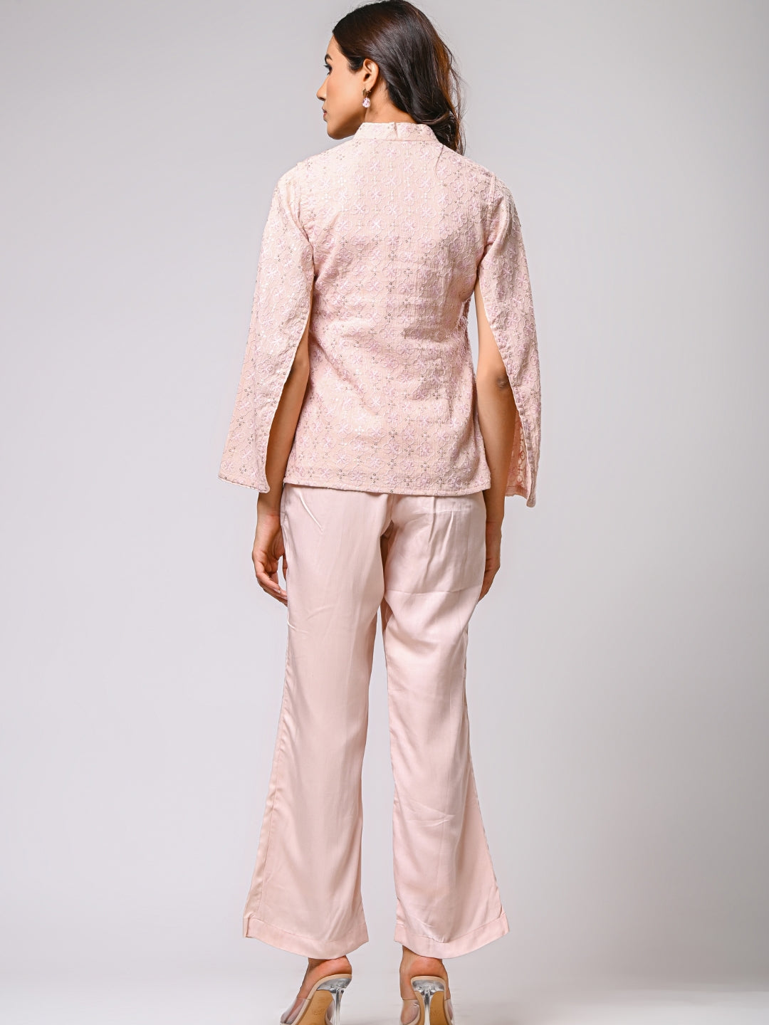 Rose Pink Cotton Shiffli Open Sleeves Co-ord Set