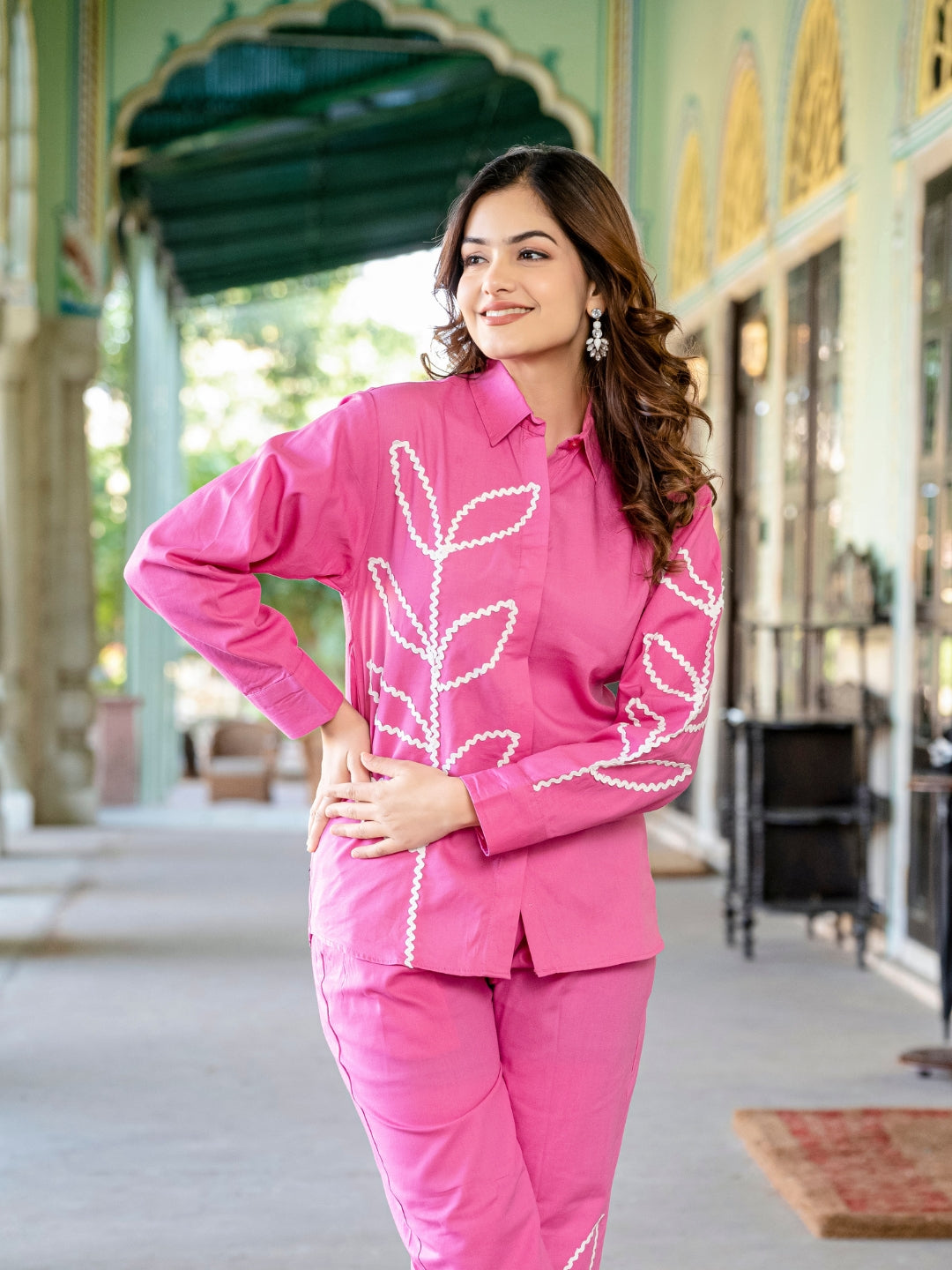 Pink Italian Cotton Co-ord Set With Lace Detailing