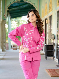 Pink Italian Cotton Co-ord Set With Lace Detailing