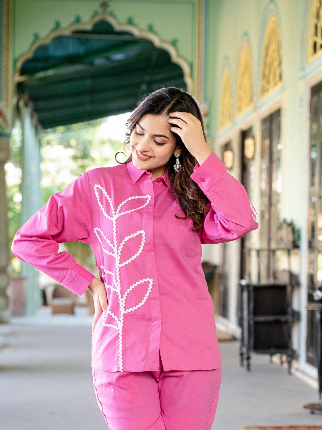 Pink Italian Cotton Co-ord Set With Lace Detailing