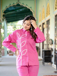 Pink Italian Cotton Co-ord Set With Lace Detailing