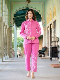 Pink Italian Cotton Co-ord Set With Lace Detailing