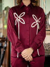 Maroon Italian Cotton Co-ord Set With Lace detaling