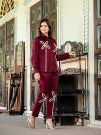 Maroon Italian Cotton Co-ord Set With Lace detaling