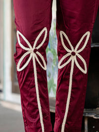 Maroon Italian Cotton Co-ord Set With Lace detaling