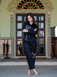 Black Italian Cotton Co-ord Set With Lace detailing