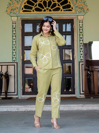 Green Cotton Co-ord Set With Lace detailing