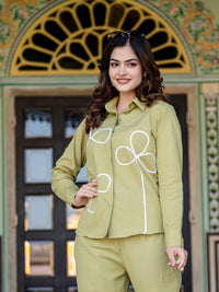 Green Cotton Co-ord Set With Lace detailing