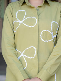 Green Cotton Co-ord Set With Lace detailing