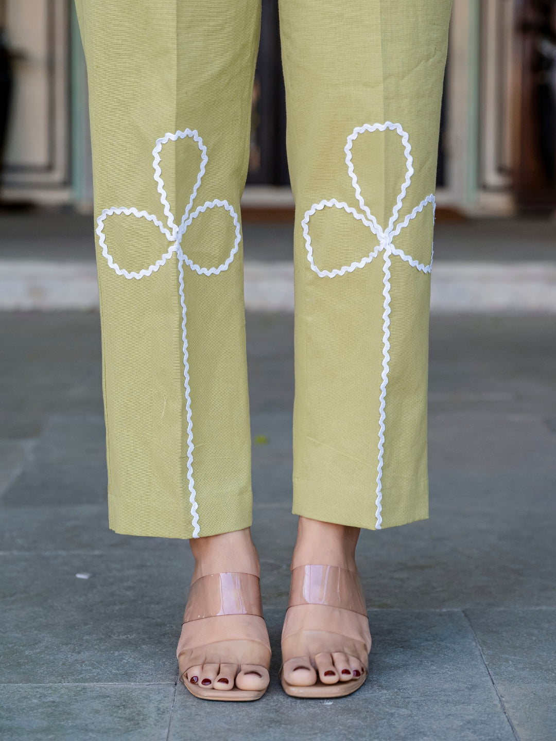 Green Cotton Co-ord Set With Lace detailing