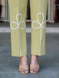 Green Cotton Co-ord Set With Lace detailing