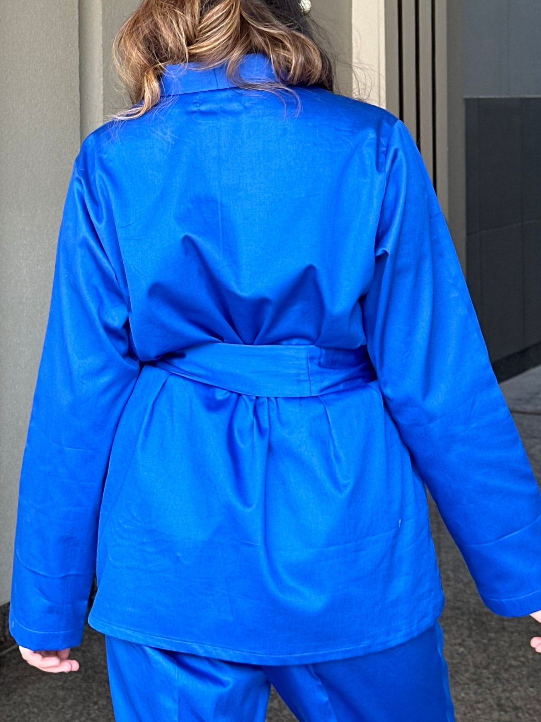 Royal Blue Italian Cotton Blazer Co-ord Set With Embroidery