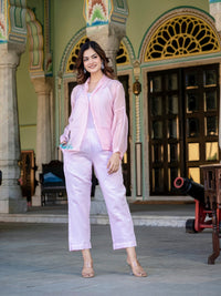 Pink Organza 3 Pcs Co-ord Set With Embroidery Detailing