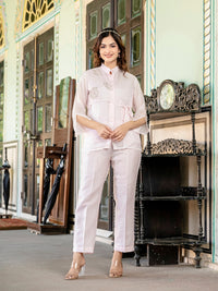 Pink Summer Silk Co-ord Set With Cutwork Detailing