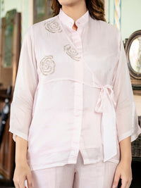 Pink Summer Silk Co-ord Set With Cutwork Detailing