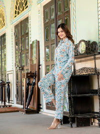 Blue Pure Cotton Lace Detailing Co-ord Set