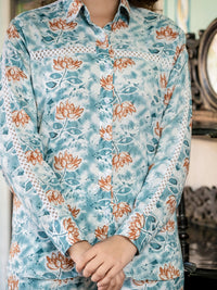 Blue Pure Cotton Lace Detailing Co-ord Set