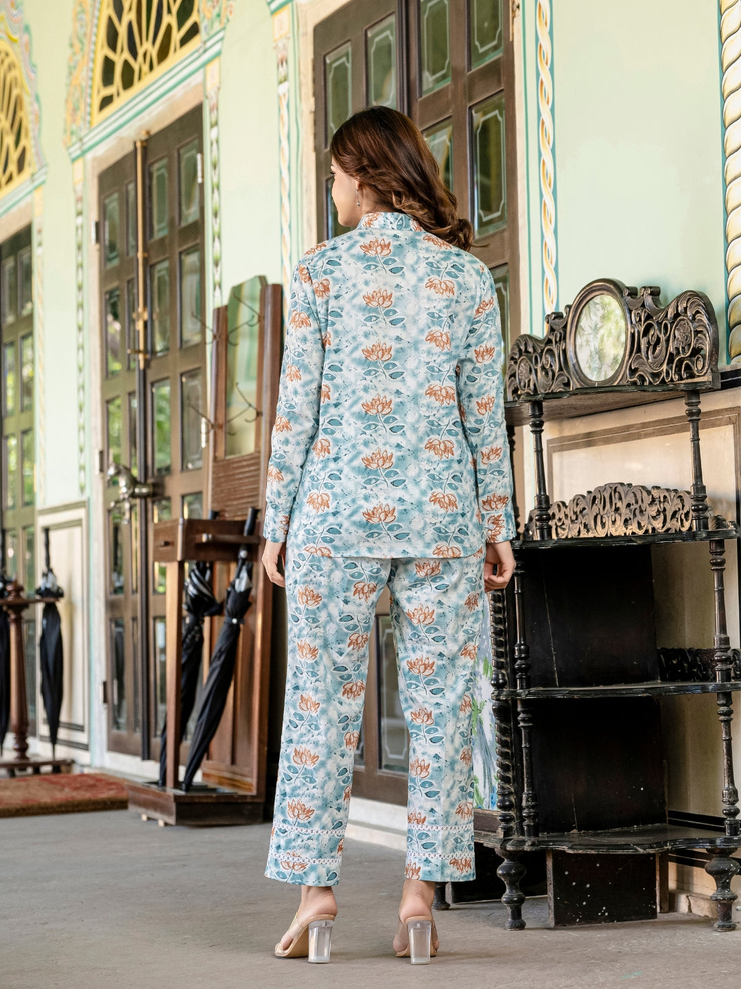 Blue Pure Cotton Lace Detailing Co-ord Set