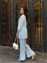 Blue Petal Whisper 3 piece Organza Cor-ord Set