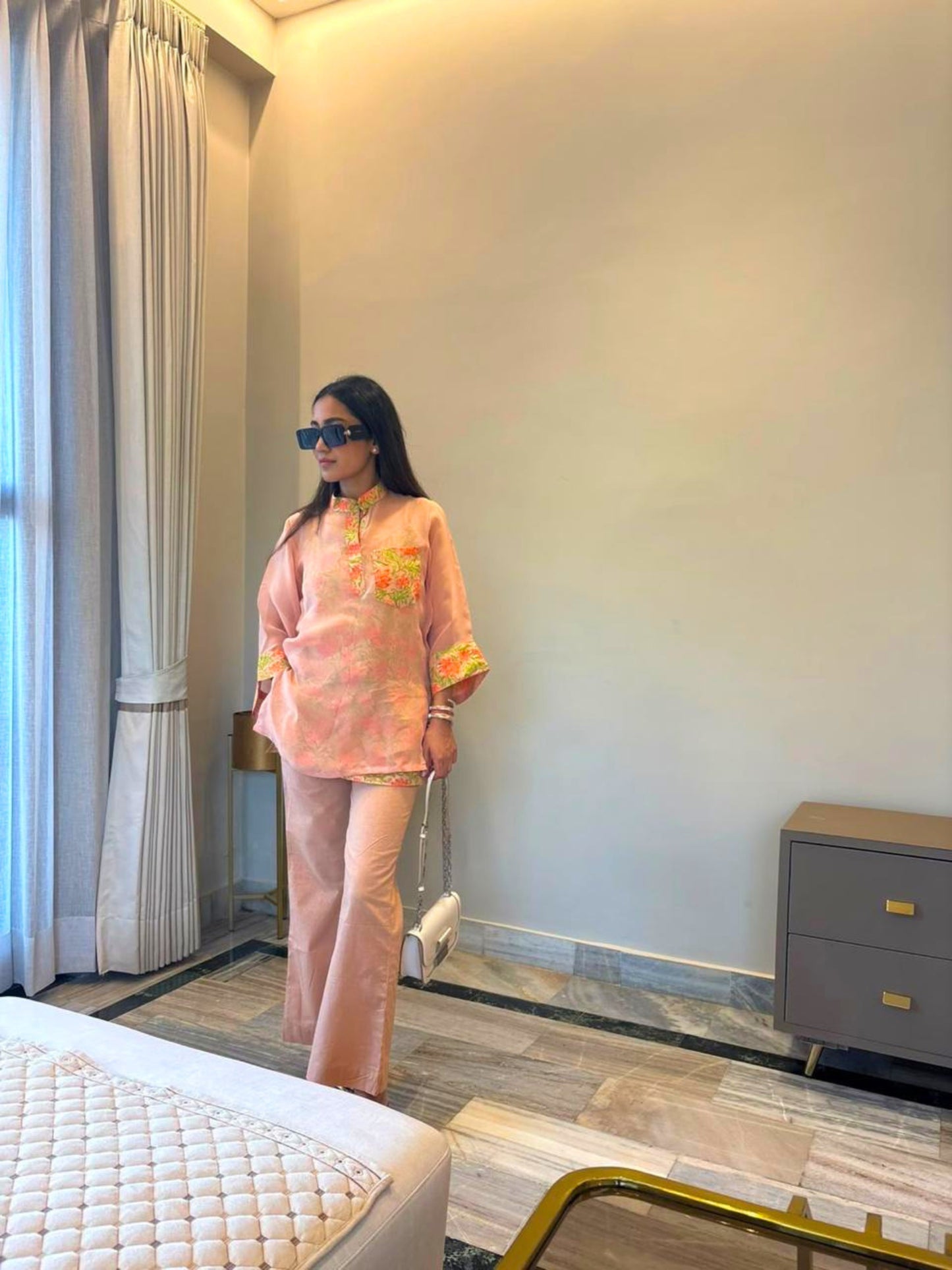 Peach Blossom 3 piece Organza Cor-ord Set