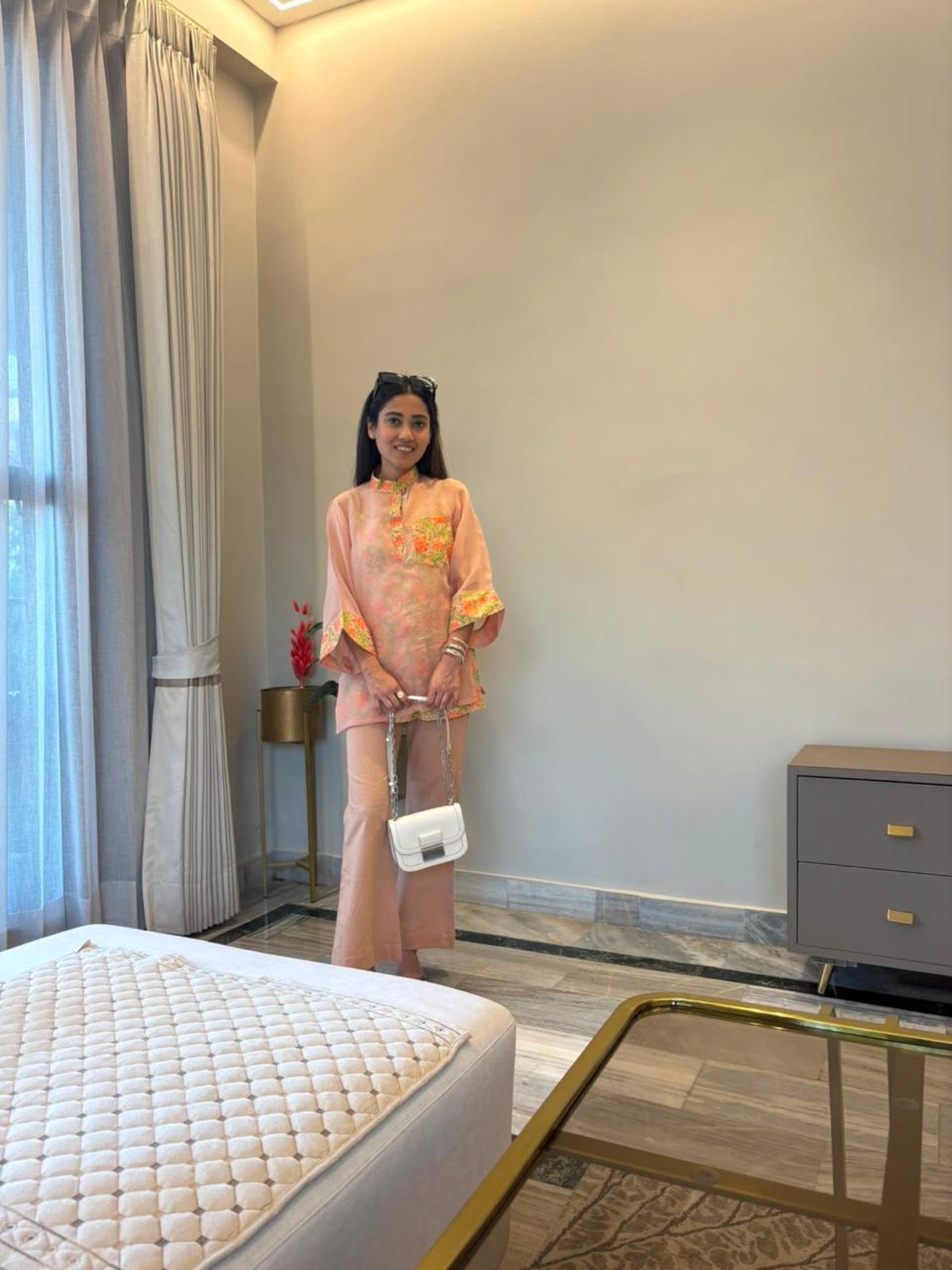 Peach Blossom 3 piece Organza Cor-ord Set