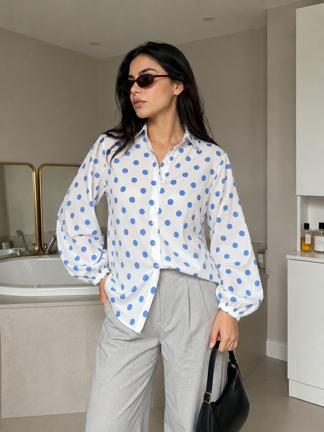 Blue Polka Dot Relaxed Shirt