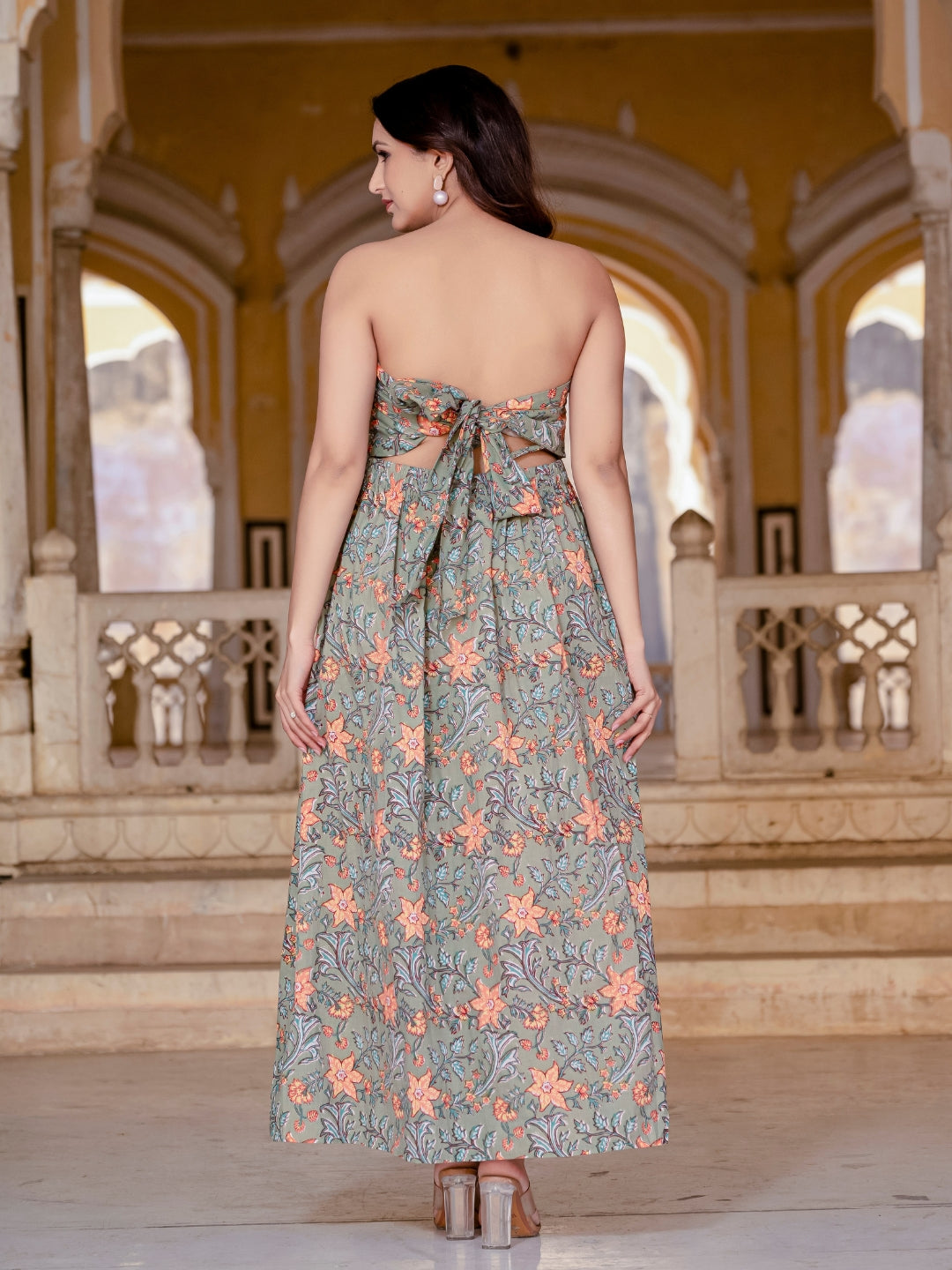 Green Pure Cotton Floral Tube Dress