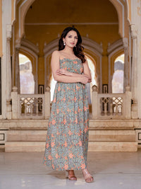 Green Pure Cotton Floral Tube Dress