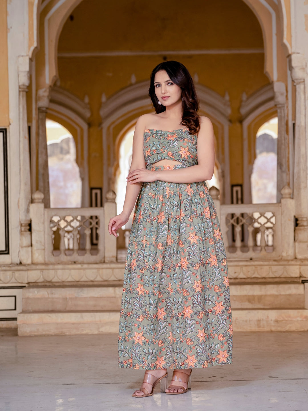 Green Pure Cotton Floral Tube Dress