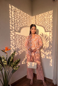 Brown Pure Cotton Floral Printed Co-ord Set