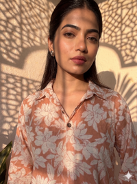 Brown Pure Cotton Floral Printed Co-ord Set