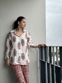 Red Pure Cotton Floral Printed Co-ord Set