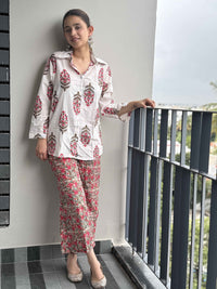 Red Pure Cotton Floral Printed Co-ord Set