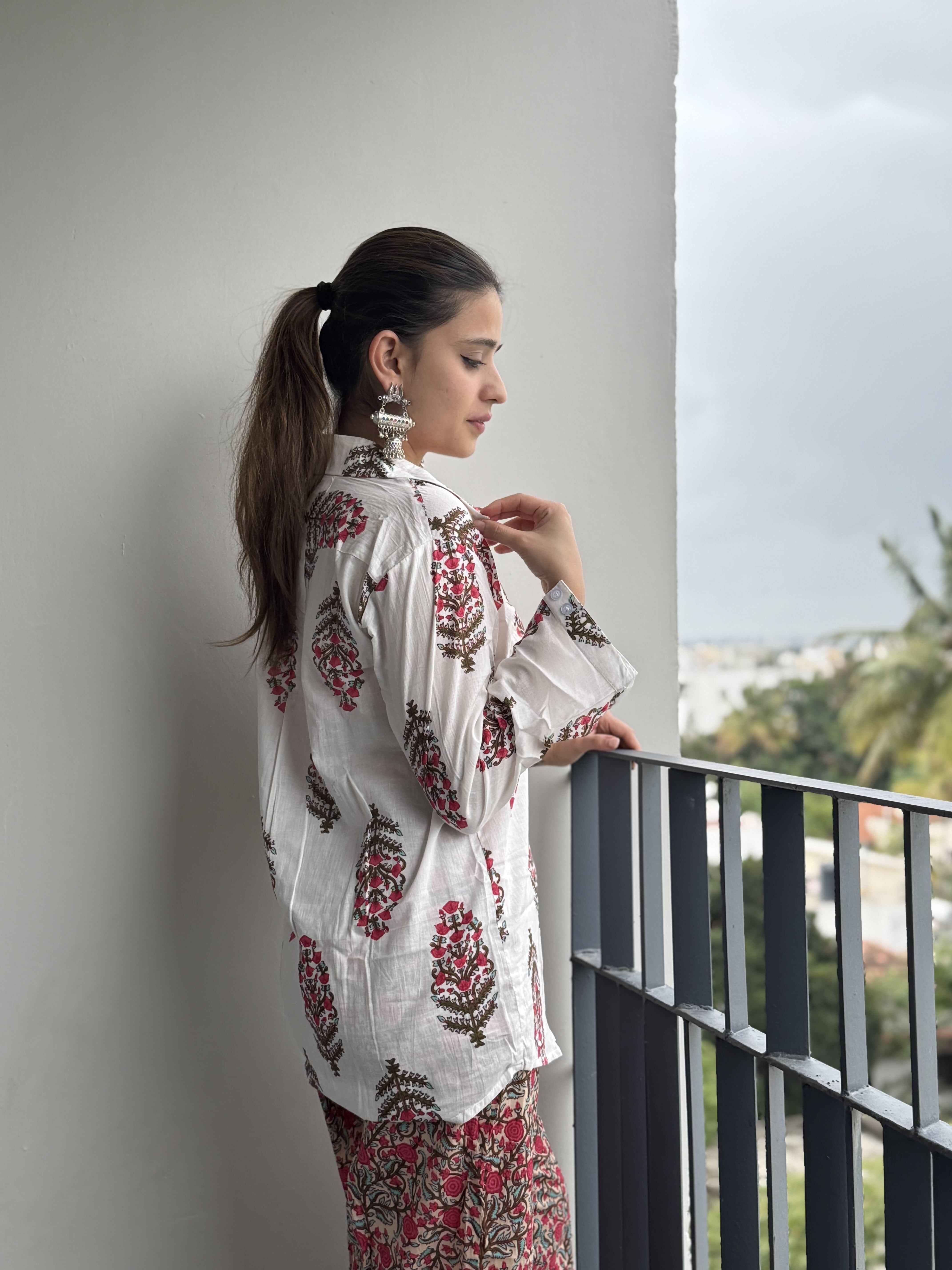 Red Pure Cotton Floral Printed Co-ord Set