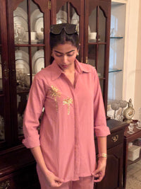 Italian Crepe Pink Palm Tree Co-Ord Set